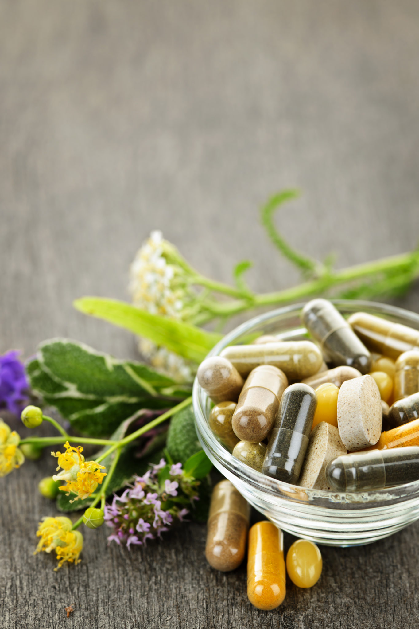 Herbs with alternative medicine herbal supplements and pills